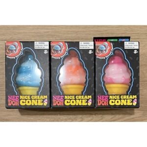 3 NeeDoh Ice Cream Cone Nice Cream Squeezy Squishy Toy Pink Blue Orange SET